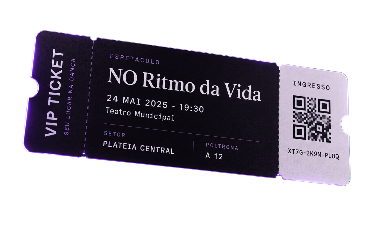 Ingresso digital do VIP Ticket com QR Code, setor e poltrona